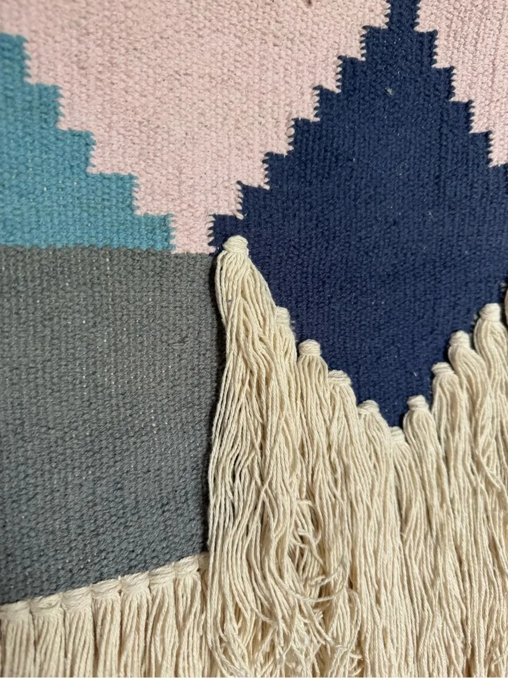 Macrame Woven Tapestry Pink Blue Fringe Wall Hanging Decor